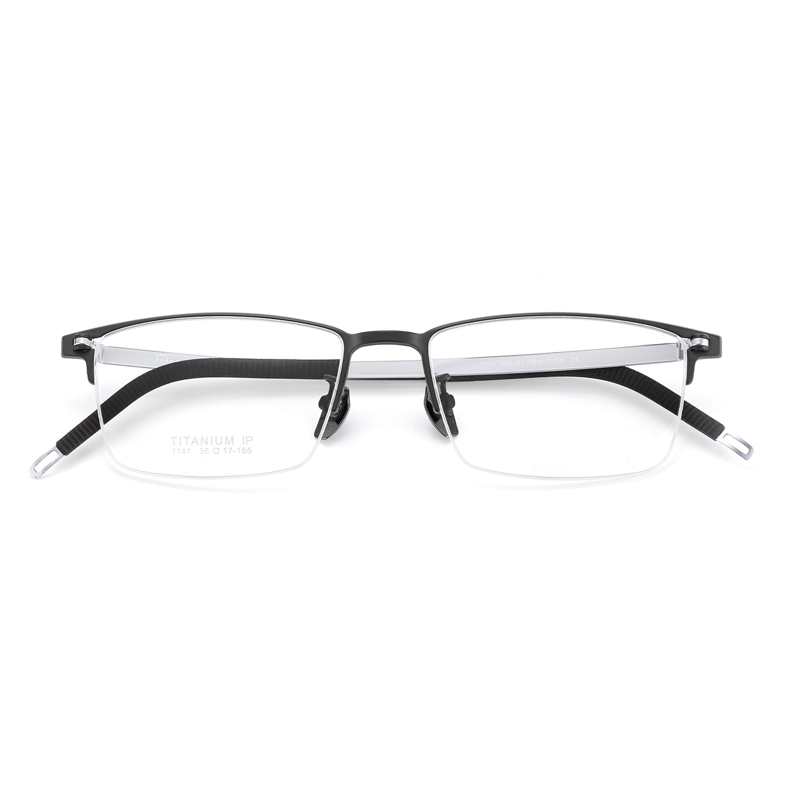 1141 Halbrahmen-Brille aus gebürstetem, unlackiertem reinem Titan