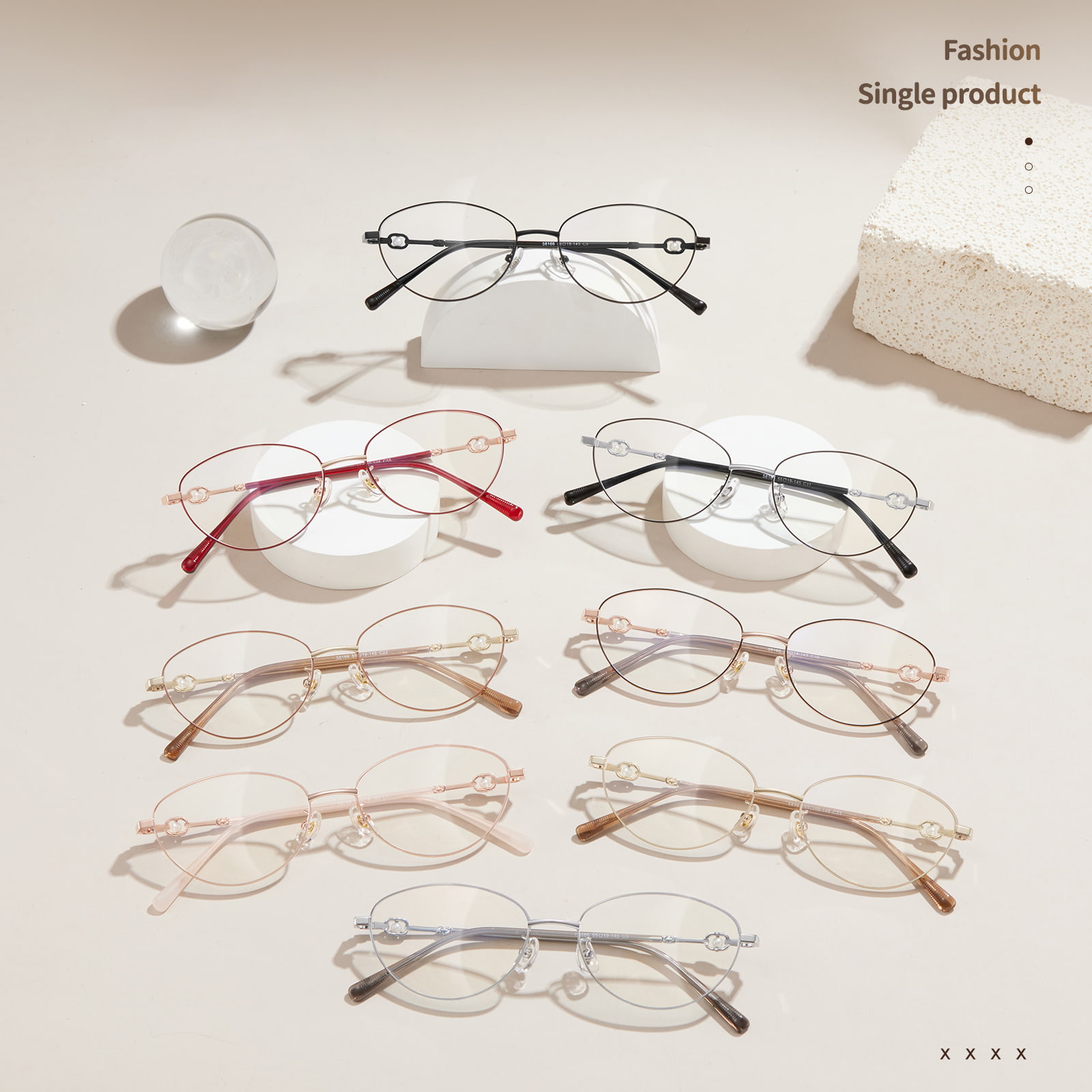 58166 Cat's Eye Pearl Pile-Legierungsbrille