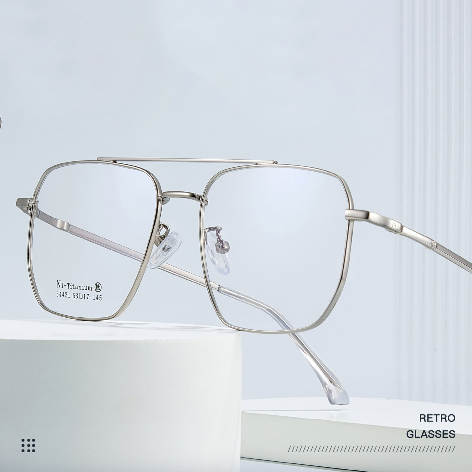 34421 Doppelstrahl-Brille aus mattierter Legierung mit quadratischem Rahmen