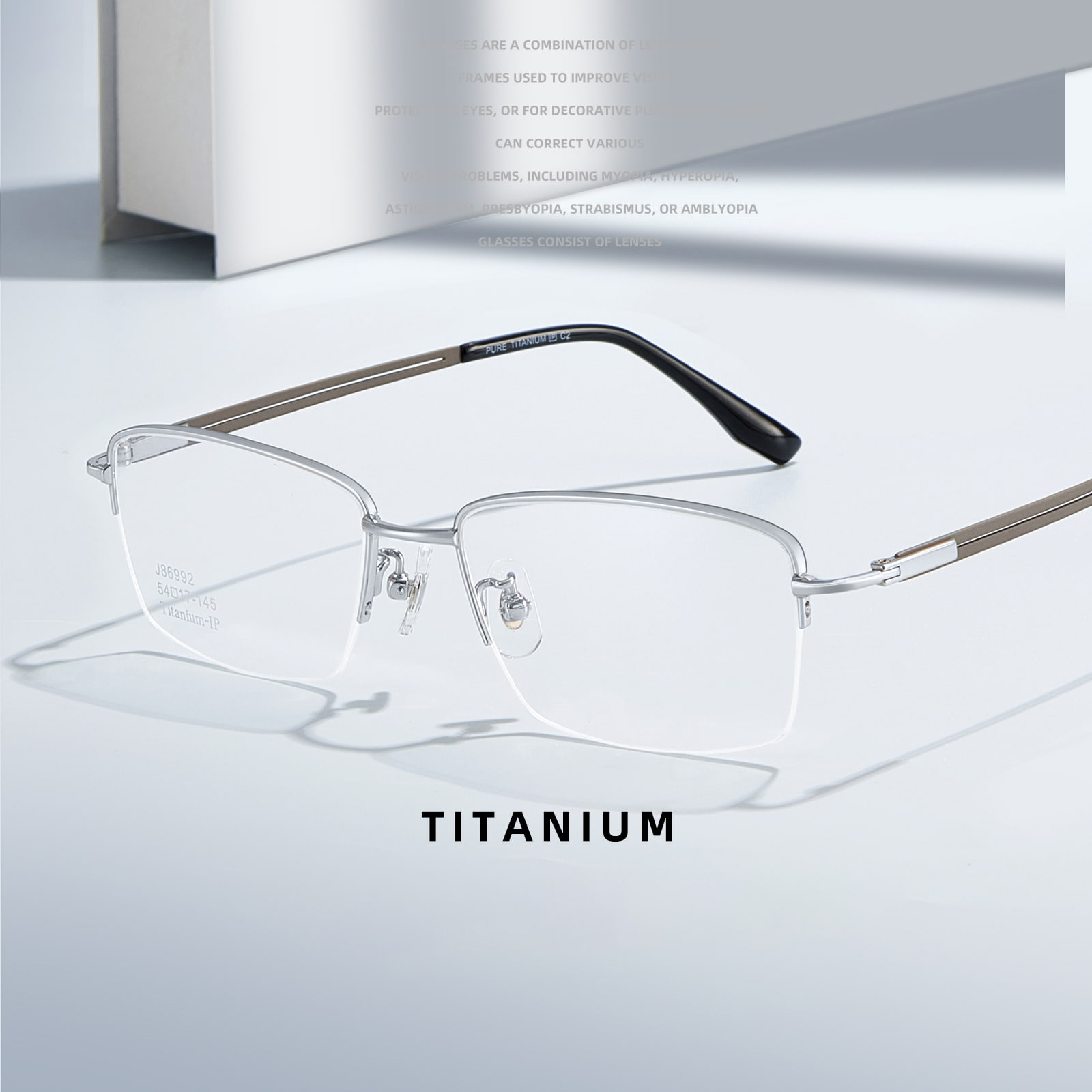 86992 Mehrfarbige, nicht ohrdrückende Brille aus reinem Titan