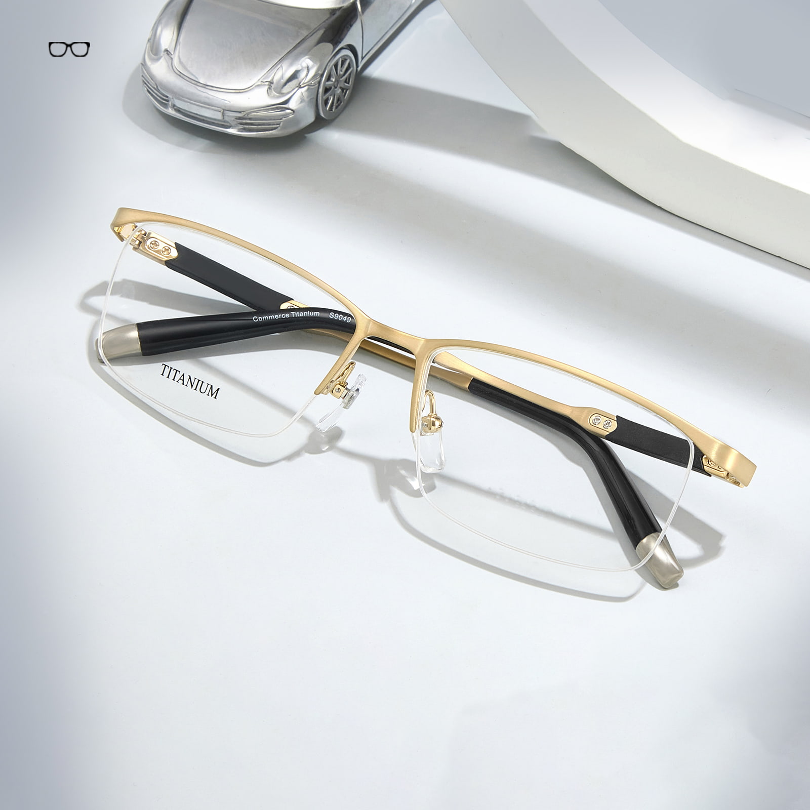 S9049 High-End-Halbrahmen-Brille aus unverformbarem reinem Titan