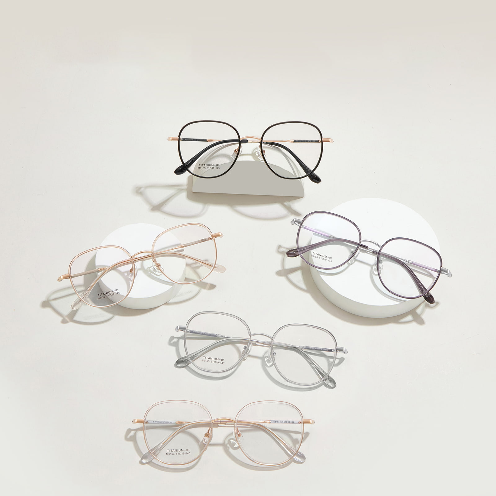 M6153 Runder Rahmen, Titanbeine, Metalldetails, Beta-Titanbrille