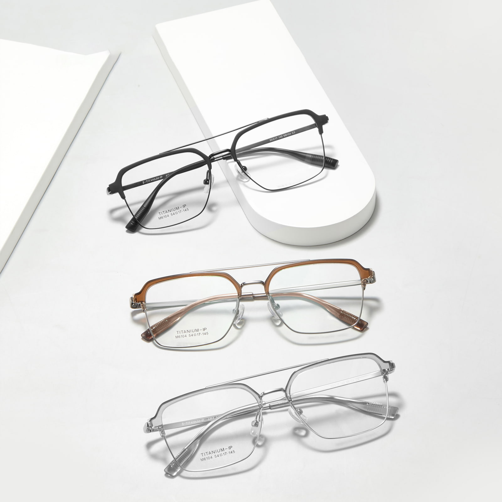 M6104 Doppelstrahl-Brille aus lichtbeständigem, glänzendem β-Titan
