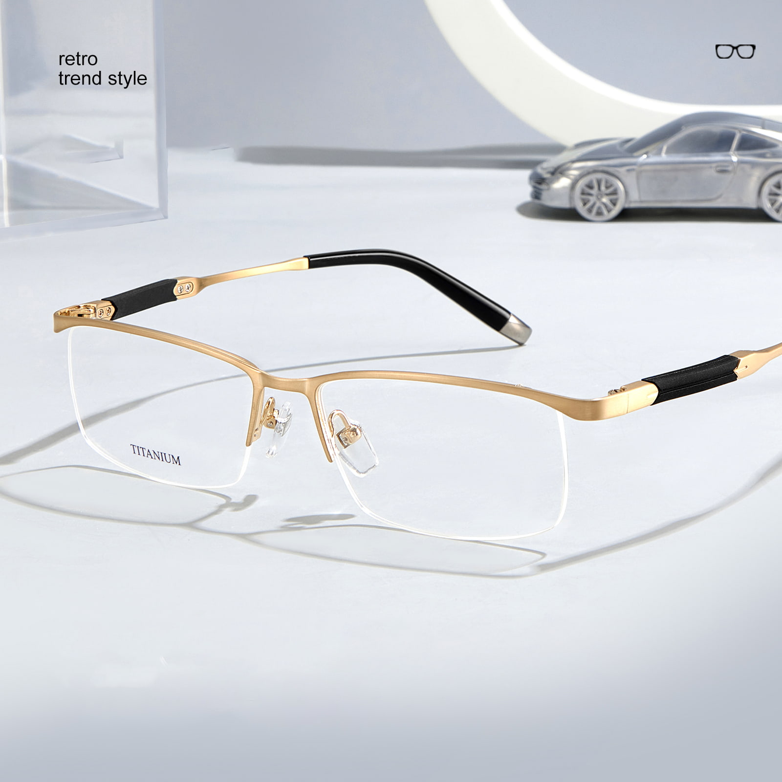 S9049 High-End-Halbrahmen-Brille aus unverformbarem reinem Titan