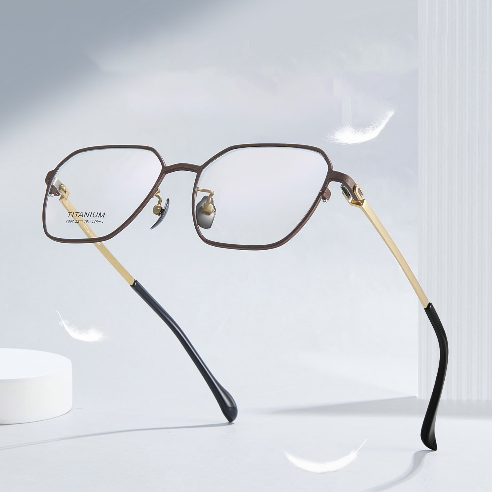 9057 Sechseckige personalisierte Brille aus reinem Titan