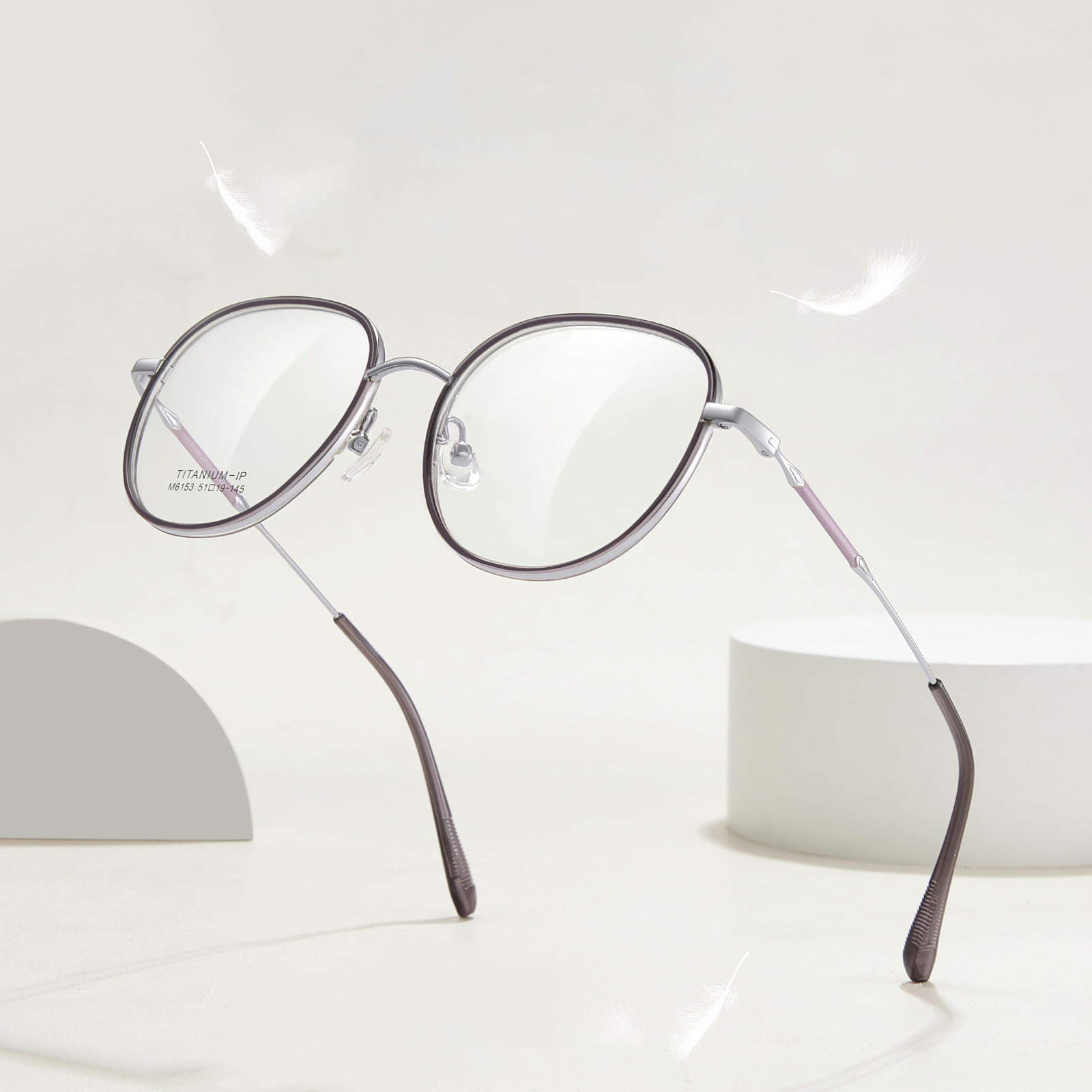 M6153 Runder Rahmen, Titanbeine, Metalldetails, Beta-Titanbrille