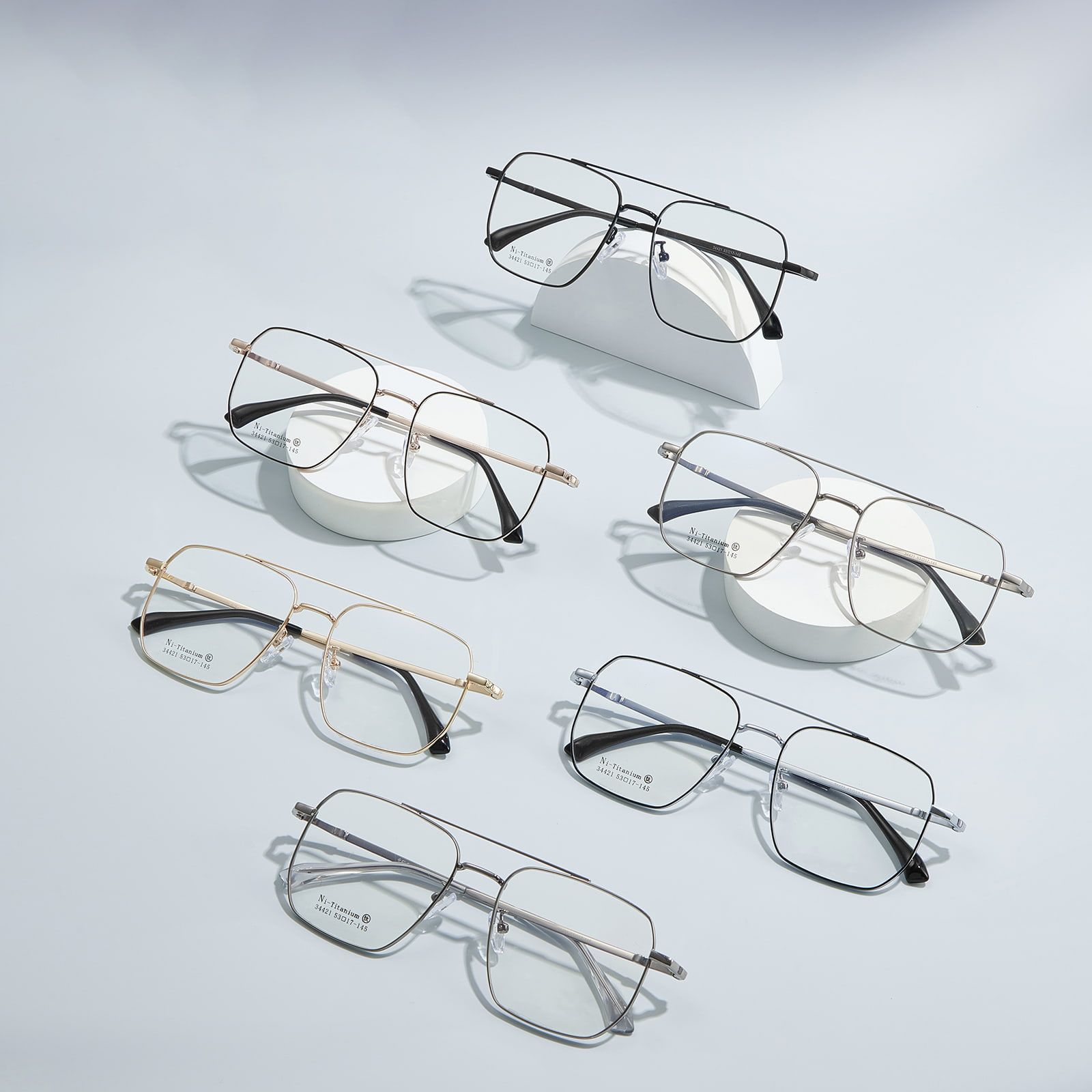 34421 Doppelstrahl-Brille aus mattierter Legierung mit quadratischem Rahmen
