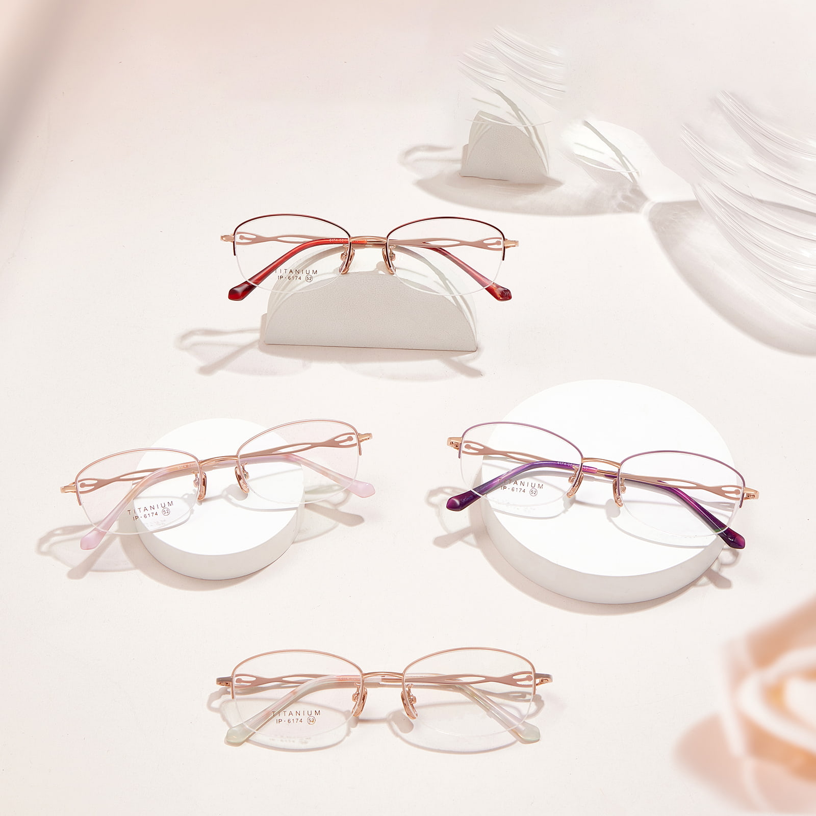 6174 Halbrahmen-Hohlkopf-Diamant-Reintitanbrille