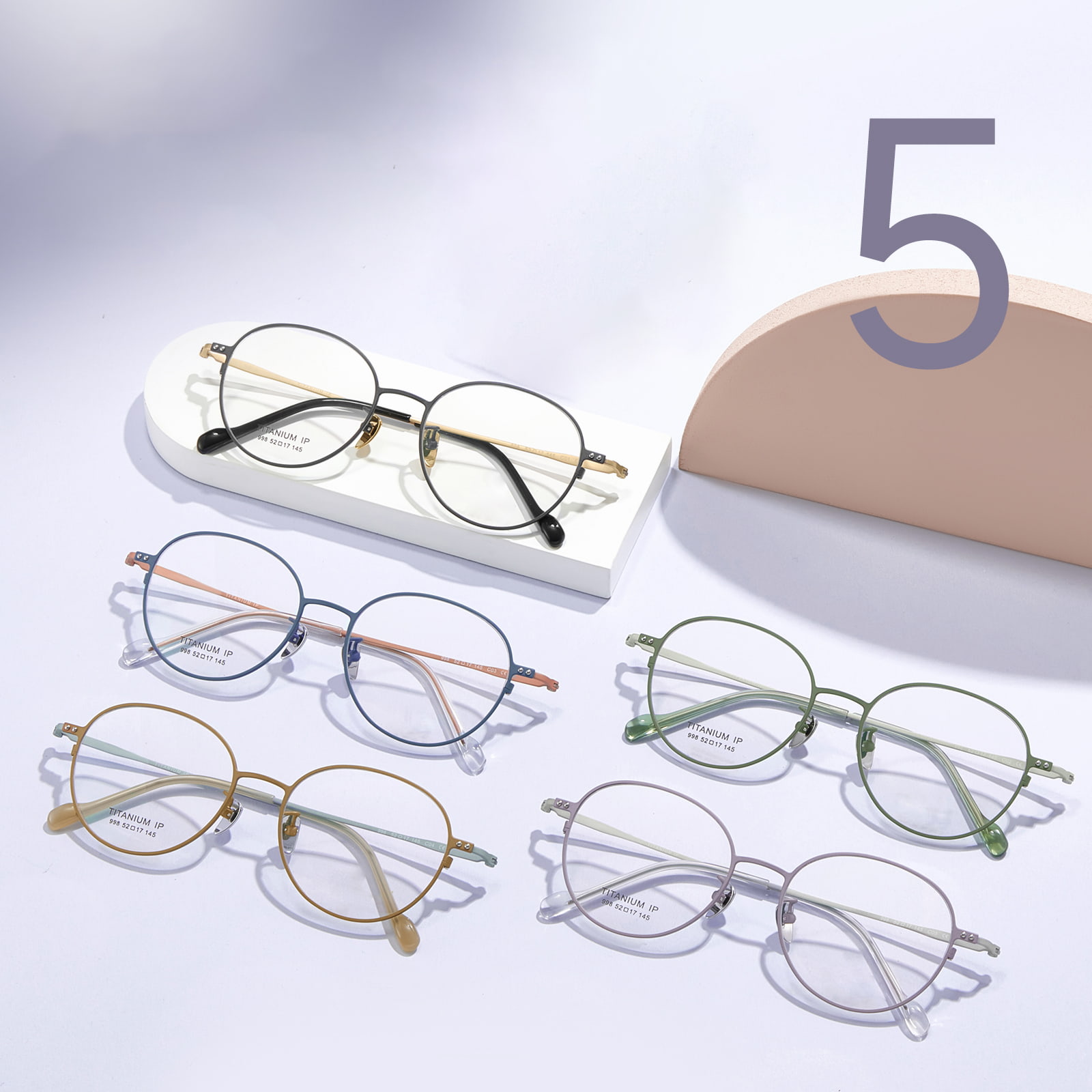998 Ultradünner Rahmen, Kristallplatte, Fußabdeckung, reine Titanbrille