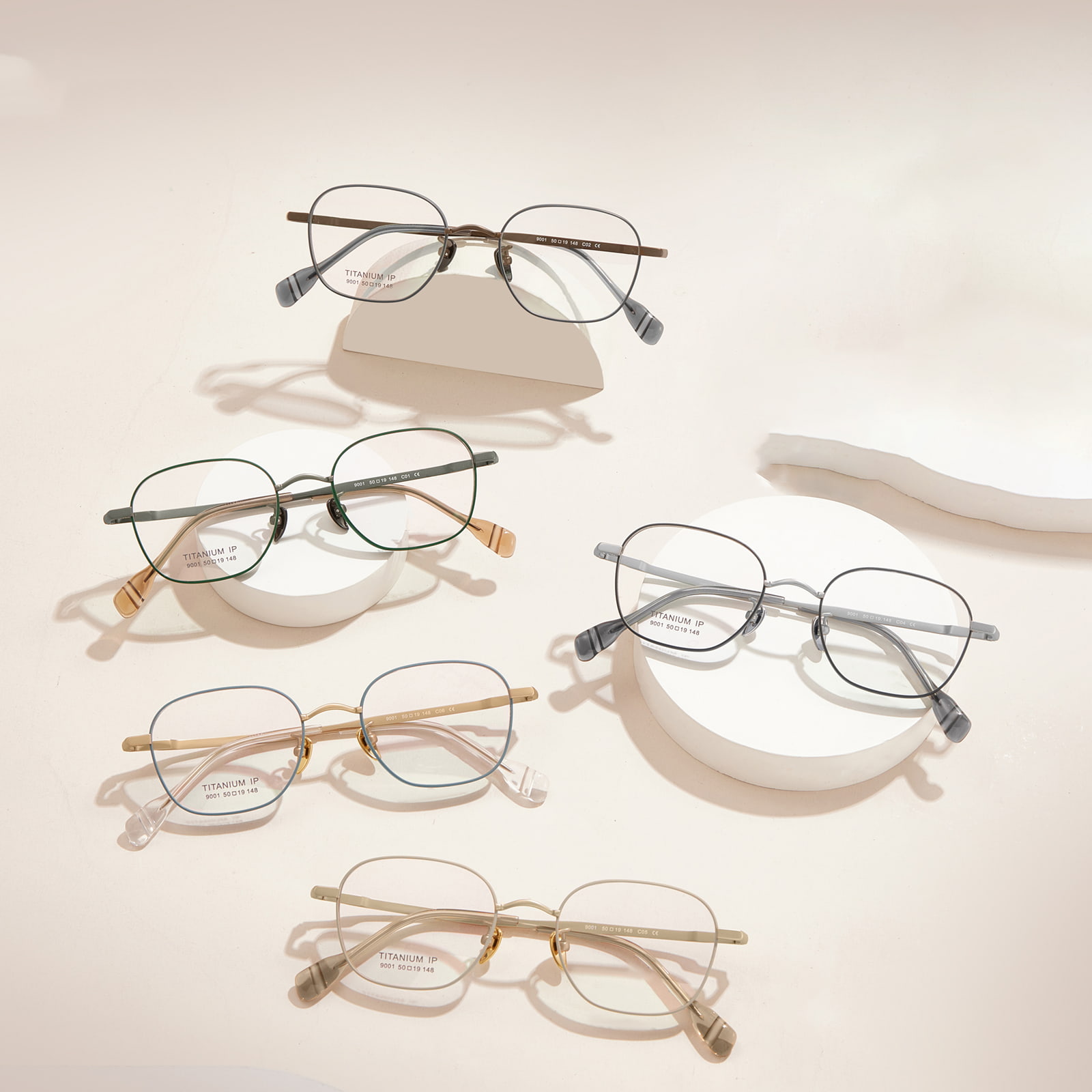 9001 Polygonale einfache und solide Brille aus reinem Titan