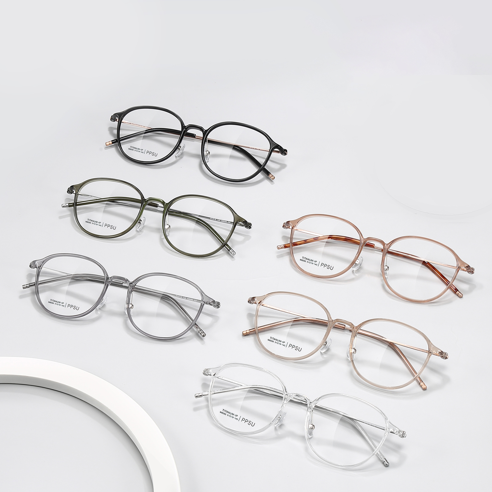 M8090 Klassische, hochtemperaturbeständige β-Titanbrille mit rundem Rahmen