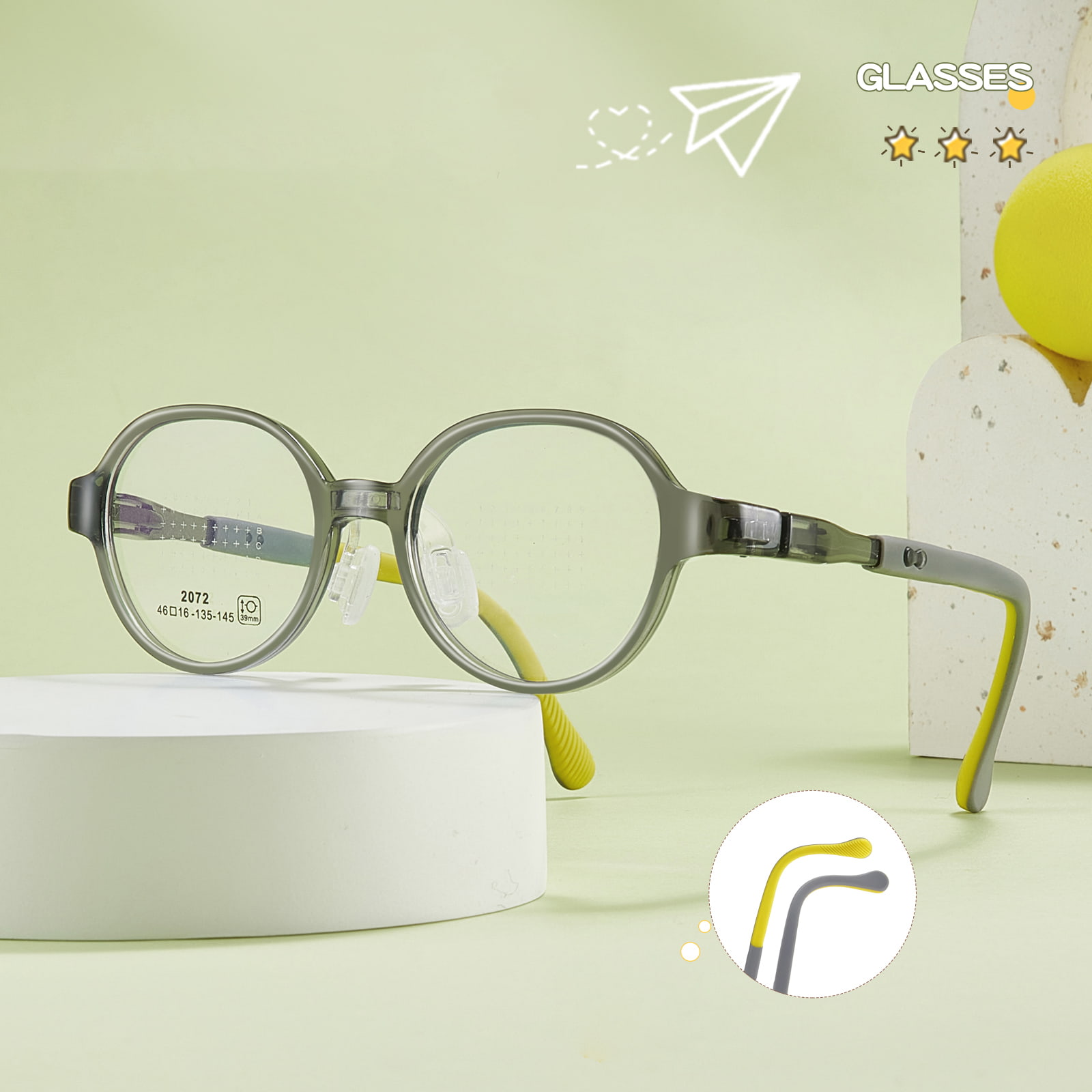 2072 Student-Brille mit verschleißfestem, weichem Silikon-Nasenpolster und Bügelscharnier