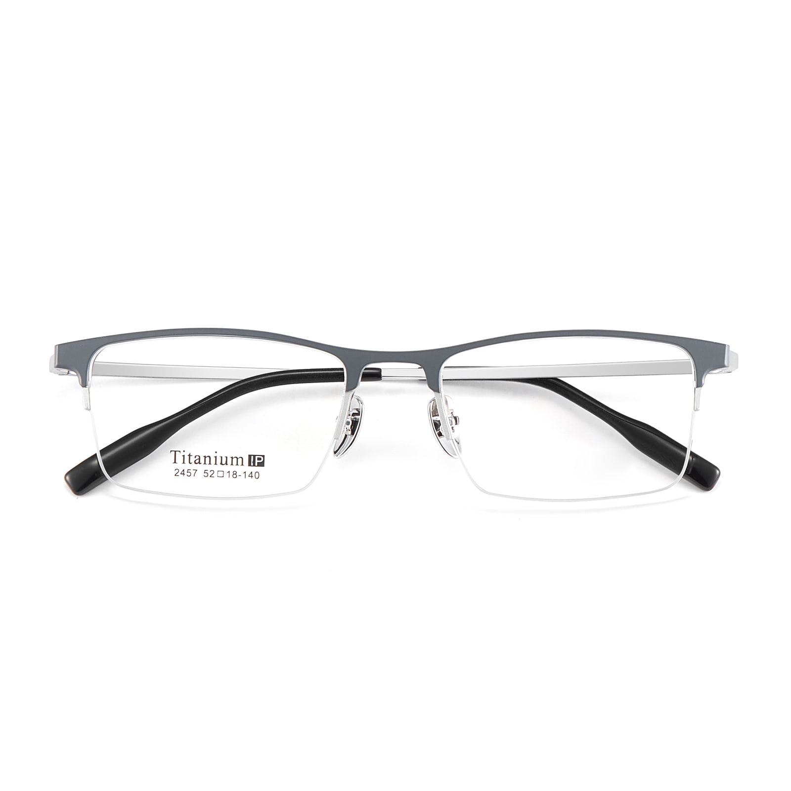 2457 Gebürstete Halbrahmen-Brille aus schlagfestem Aluminium und Magnesium