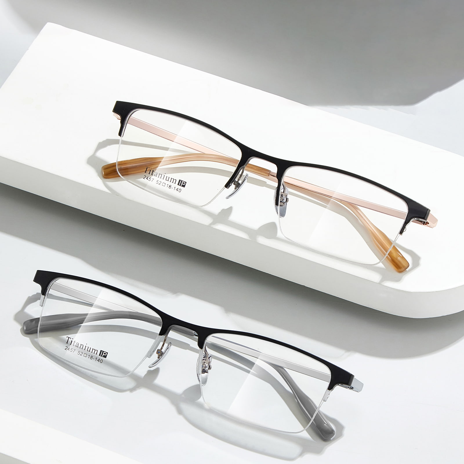 2457 Gebürstete Halbrahmen-Brille aus schlagfestem Aluminium und Magnesium