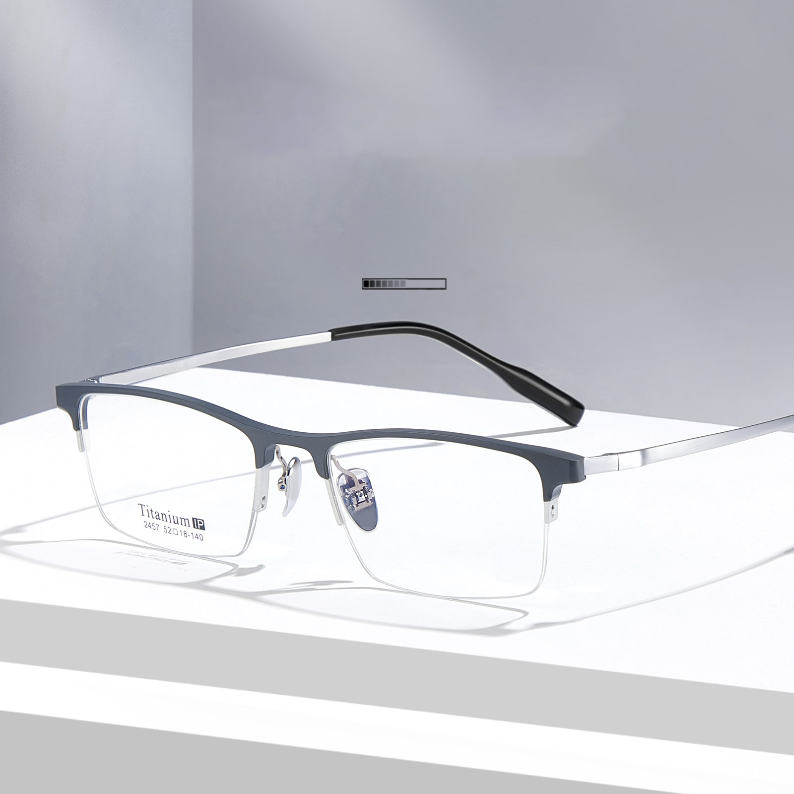 2457 Gebürstete Halbrahmen-Brille aus schlagfestem Aluminium und Magnesium