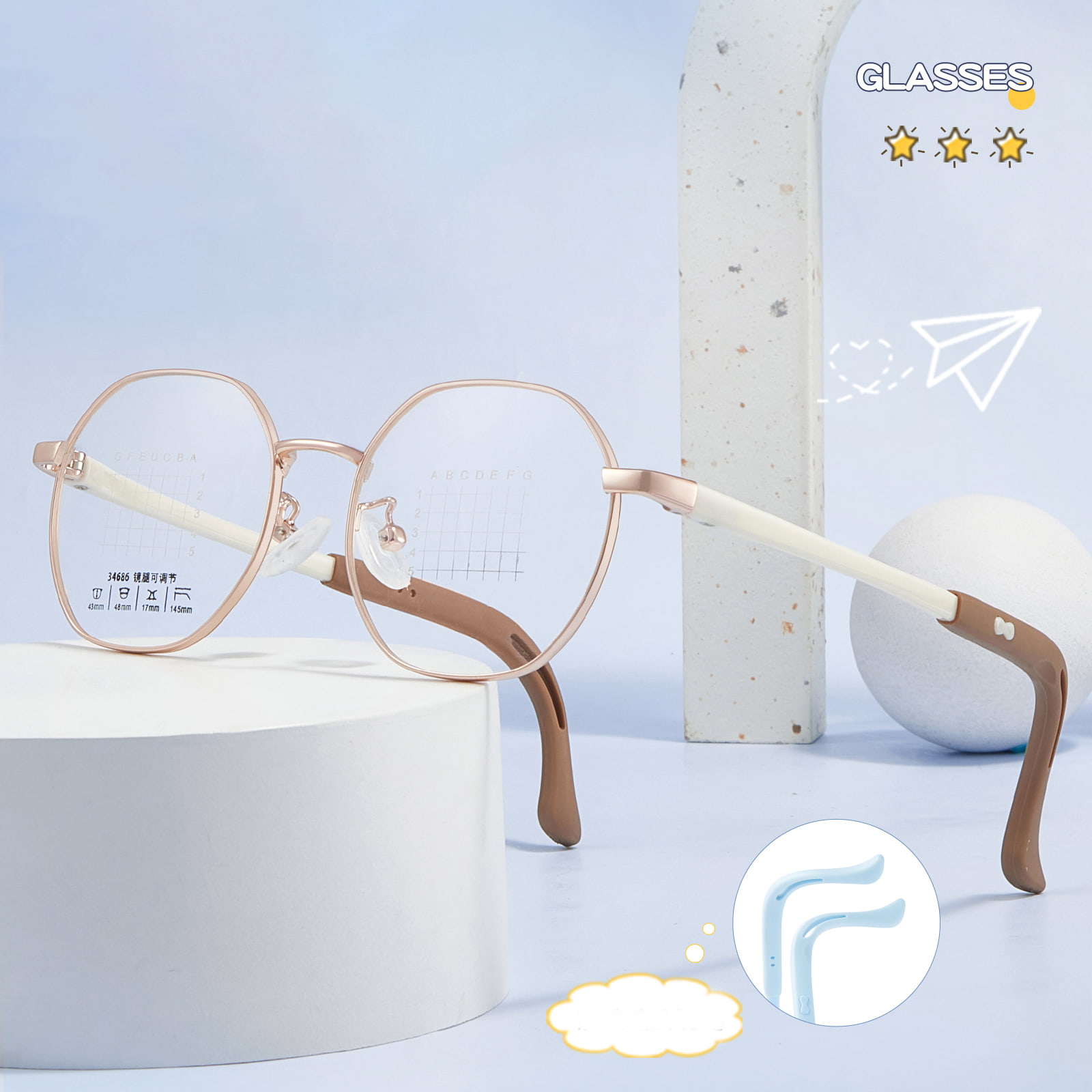 34686 Polygonale Legierungsbrille für Jugendliche