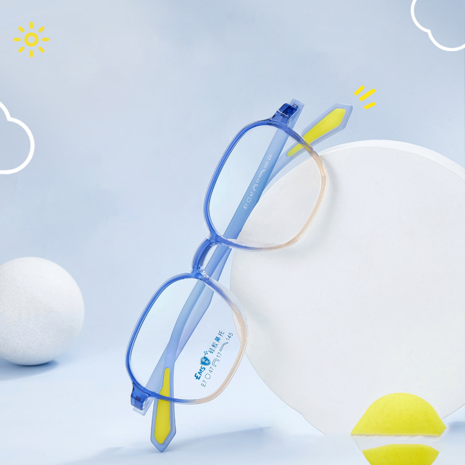 E7 Farbverlaufsbrille mit breitem Rand und weichem Silikon-Nasenpolster