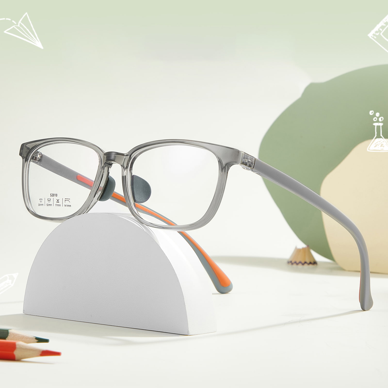 52010 Zweifarbige TR-Rahmen-Brille mit abnehmbaren Nasenpads aus weichem Silikon