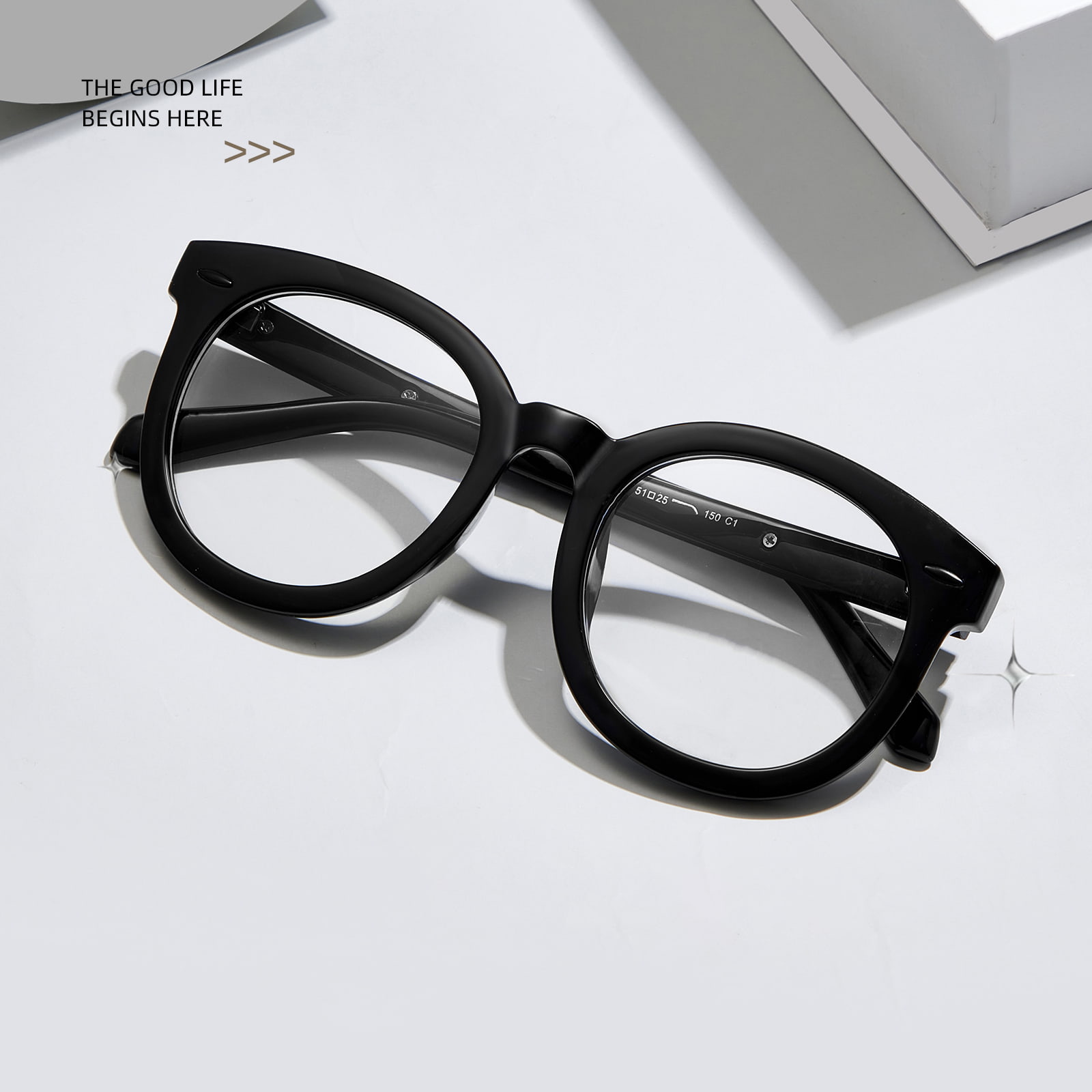 8391 Anti-Blaulicht-Brille mit großem runden Rahmen und Pfeilbügeln
