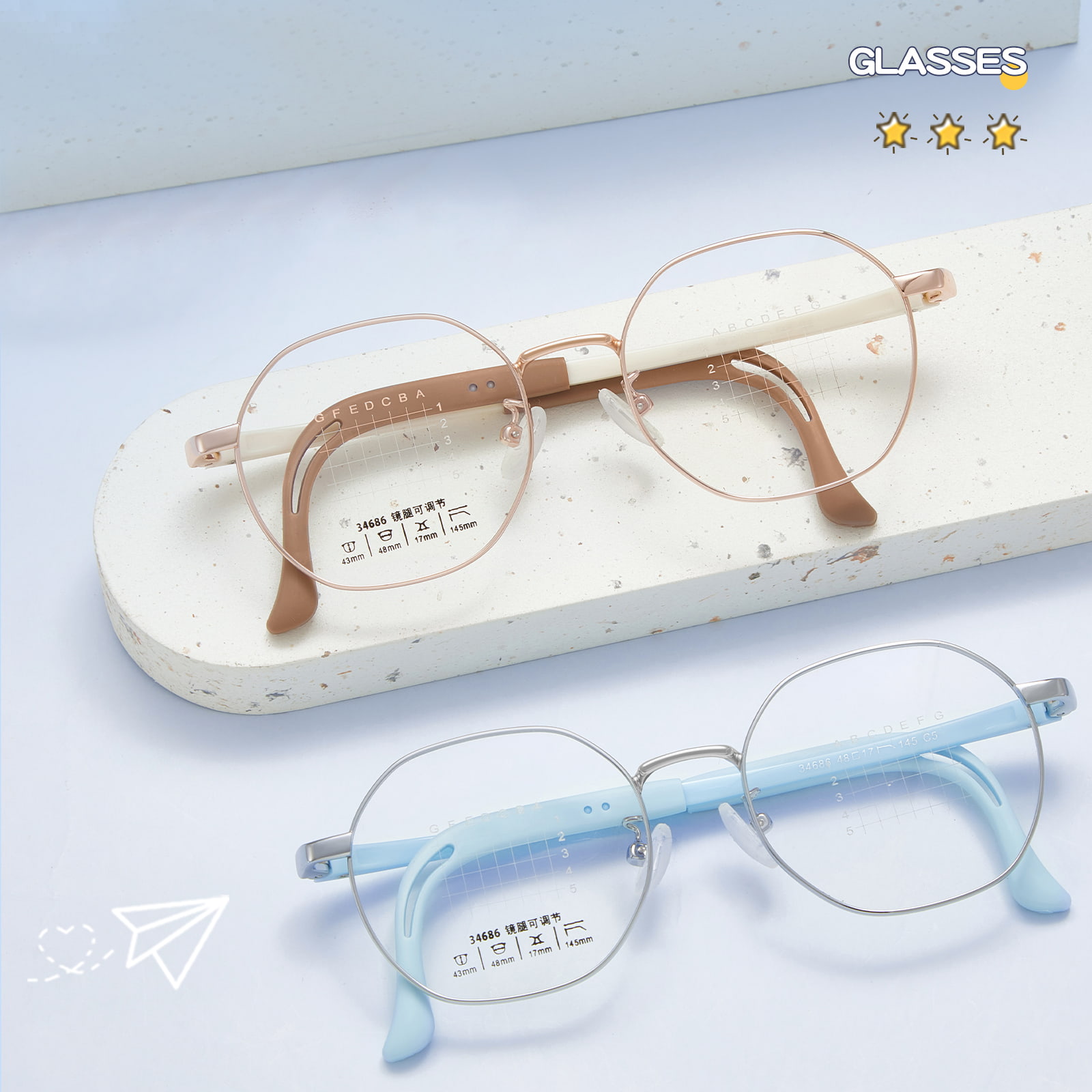 34686 Polygonale Legierungsbrille für Jugendliche