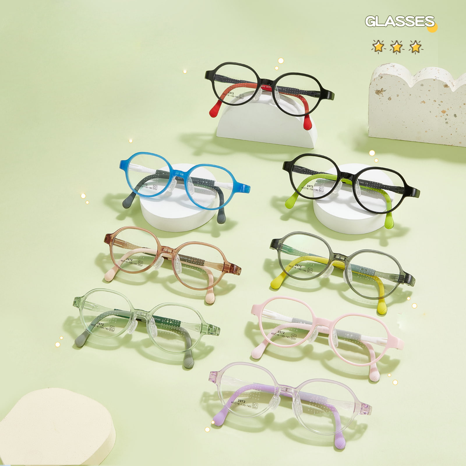 2072 Student-Brille mit verschleißfestem, weichem Silikon-Nasenpolster und Bügelscharnier
