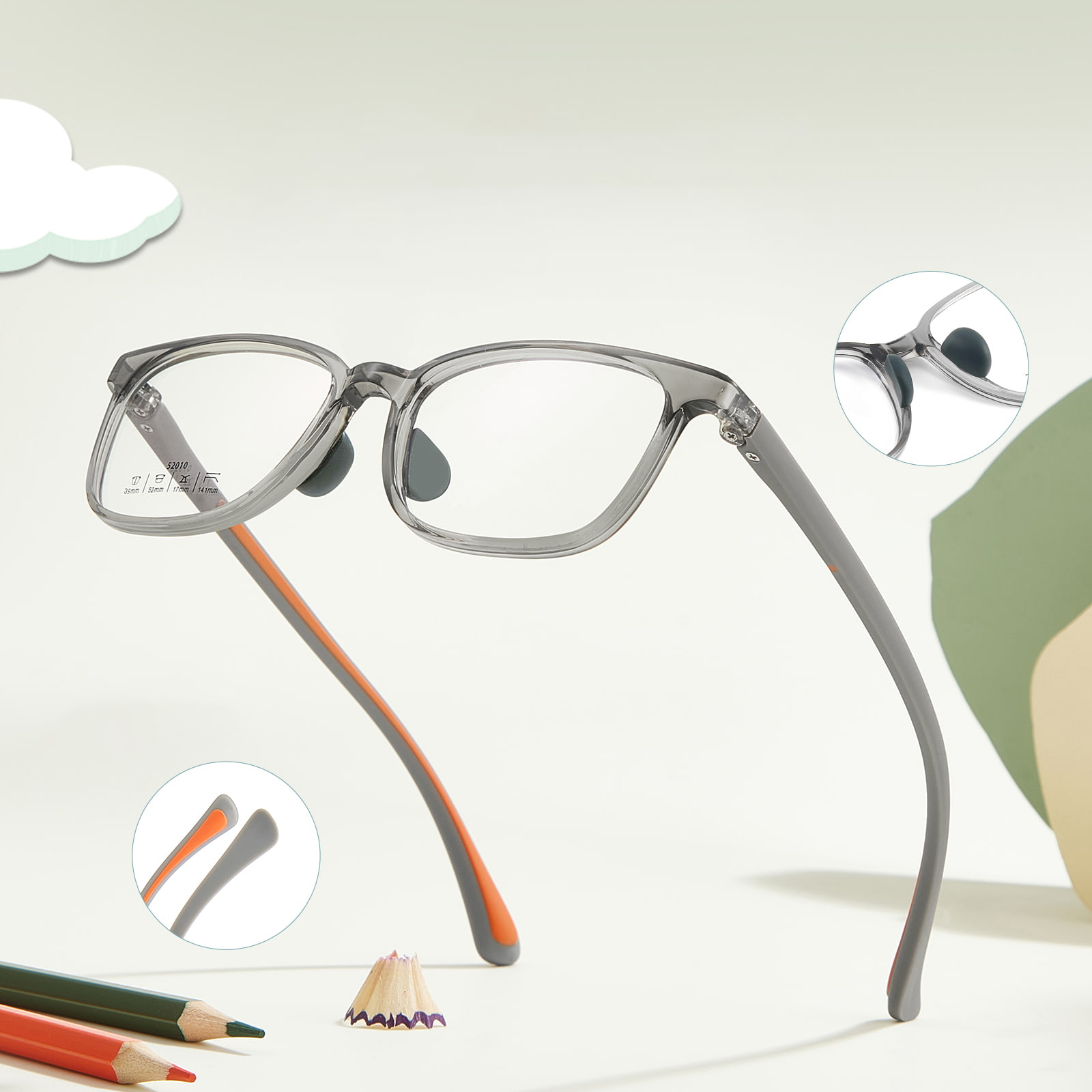 52010 Zweifarbige TR-Rahmen-Brille mit abnehmbaren Nasenpads aus weichem Silikon
