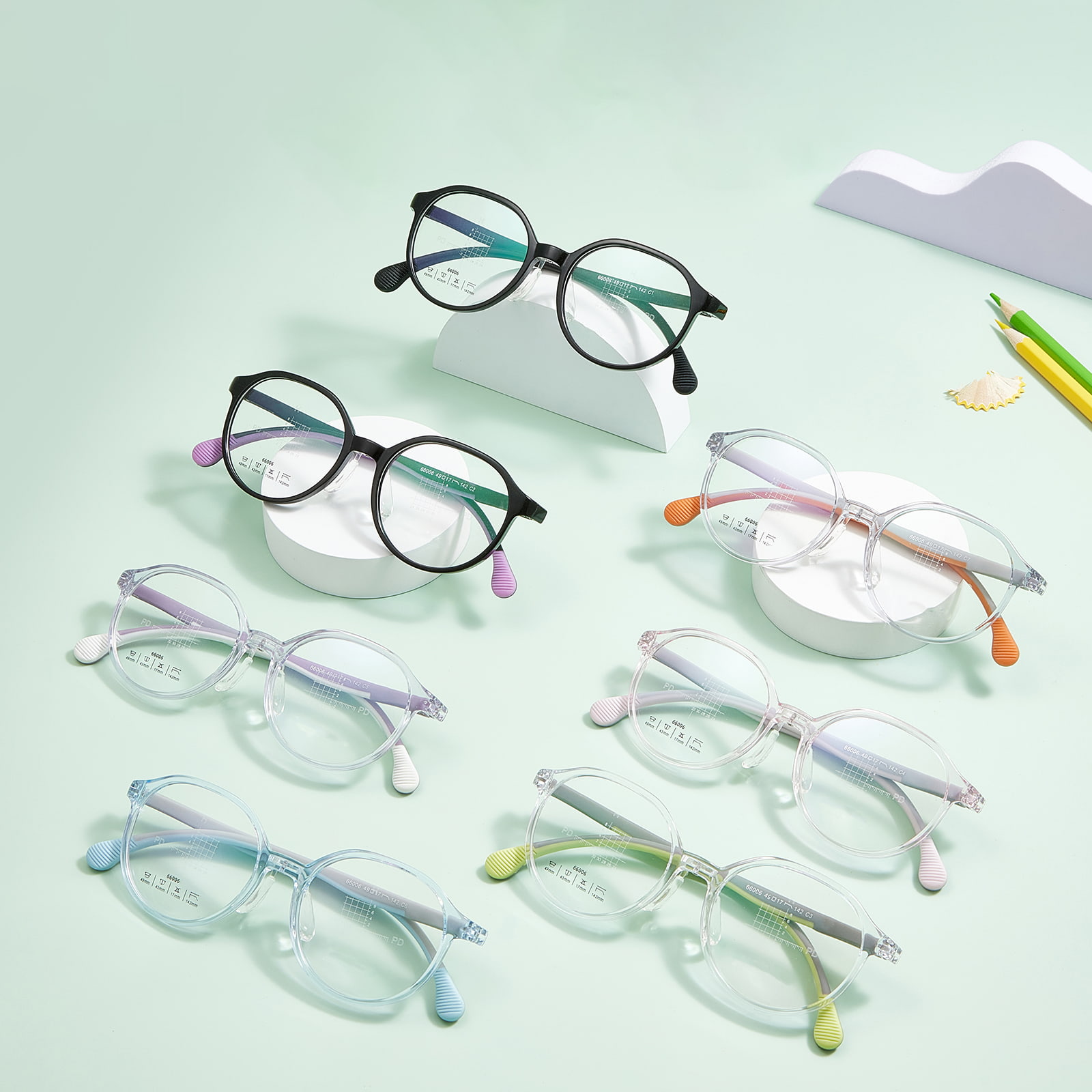 66006 Mehrfarbige U-förmige Nasenpolsterbrille aus weichem Silikon für Kinder