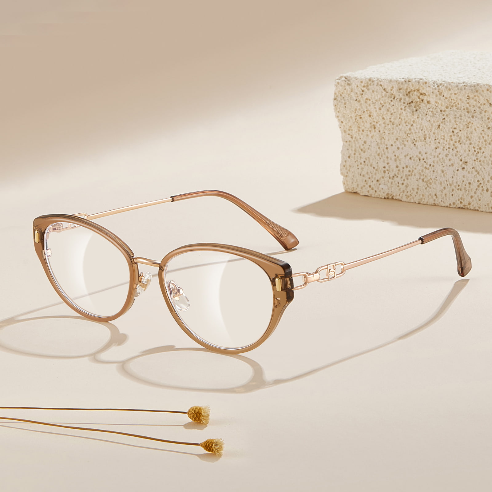 S12008 Cat-Eye-Brille mit hohlem Innenring und Anti-Blaulicht-Brille