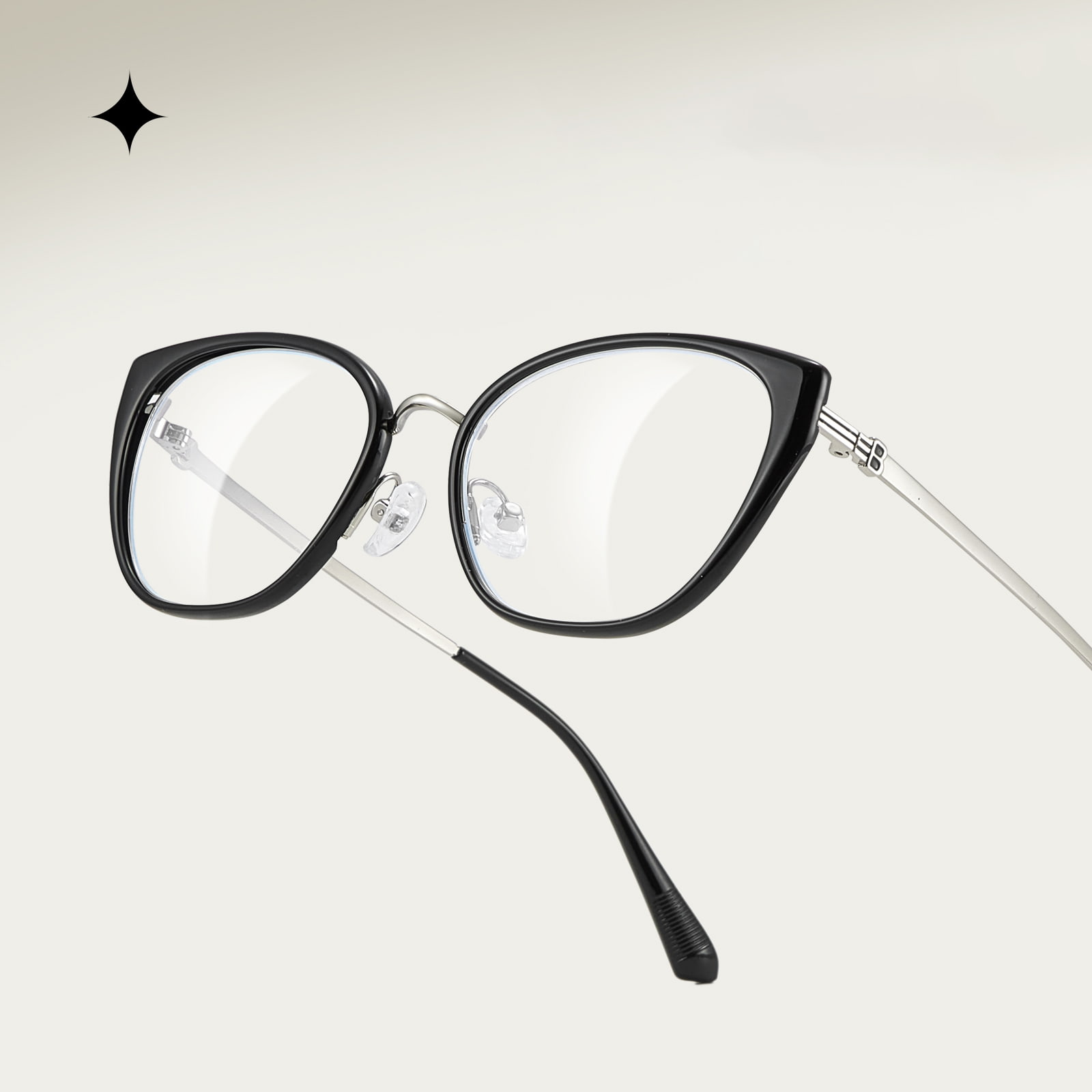210448 Klare Cat-Eye-Brille mit gestreiften Buchstaben und Anti-Blaulicht-Brille