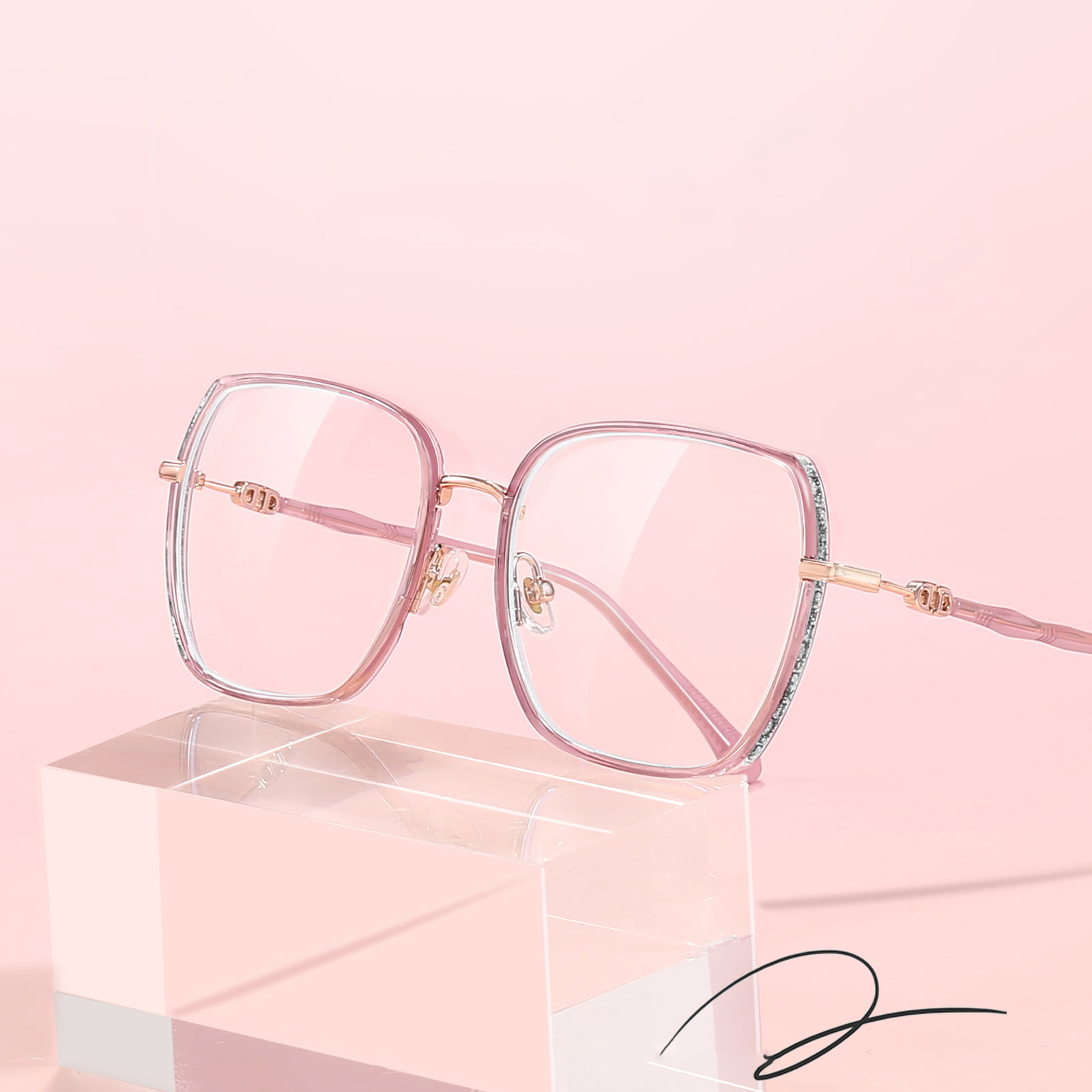 2288 Verdickte Breitrand-Glitzerbrille mit großem Rahmen und Anti-Blaulicht-Brille