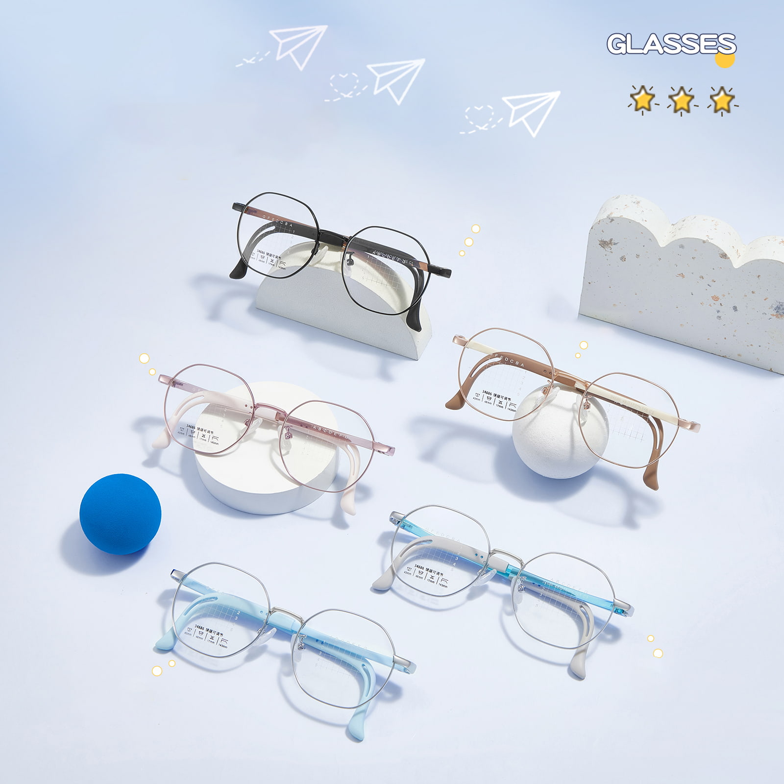 34686 Polygonale Legierungsbrille für Jugendliche