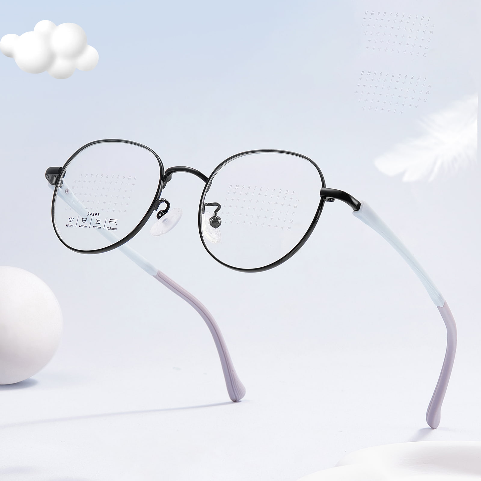 34893 Legierungsbrille mit rundem Rahmen und Defokussierungslinse