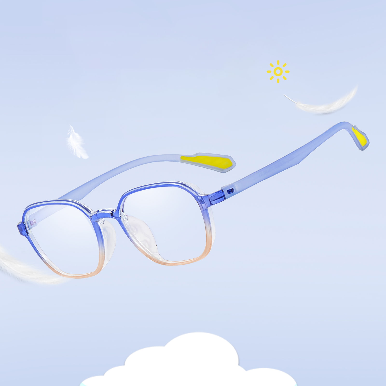 E7 Farbverlaufsbrille mit breitem Rand und weichem Silikon-Nasenpolster