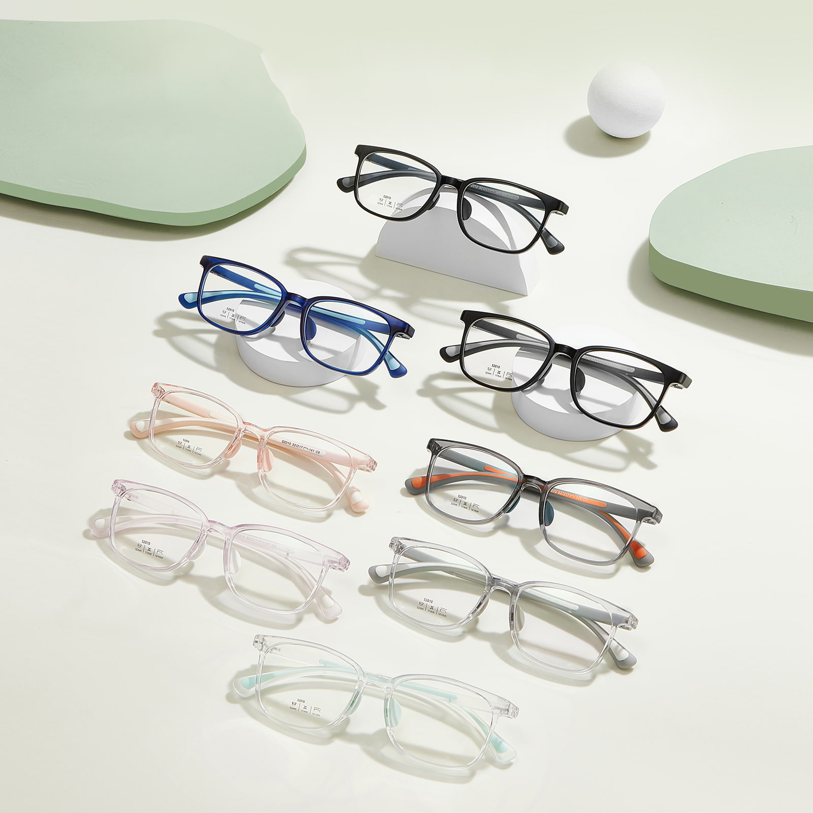 52010 Zweifarbige TR-Rahmen-Brille mit abnehmbaren Nasenpads aus weichem Silikon
