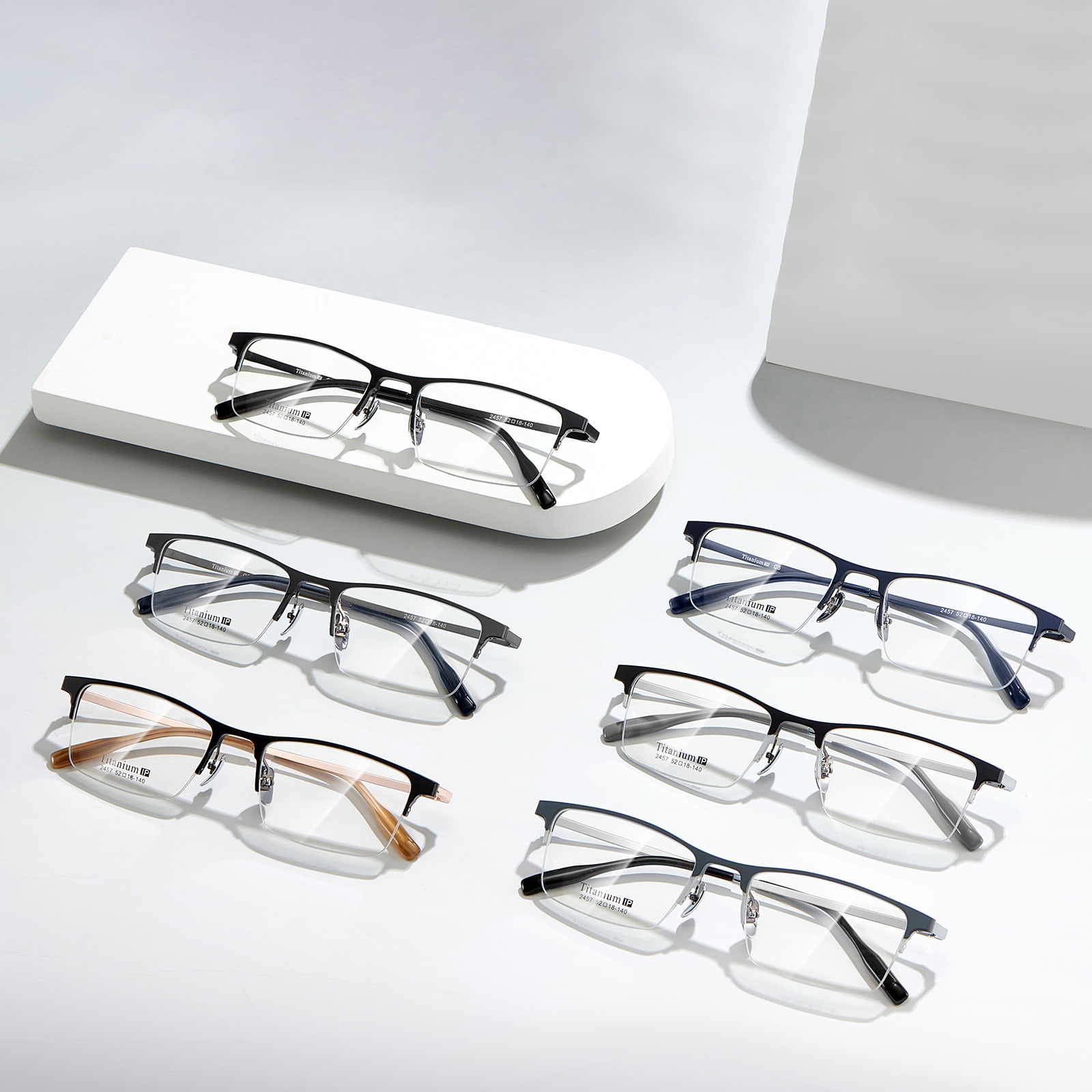 2457 Gebürstete Halbrahmen-Brille aus schlagfestem Aluminium und Magnesium