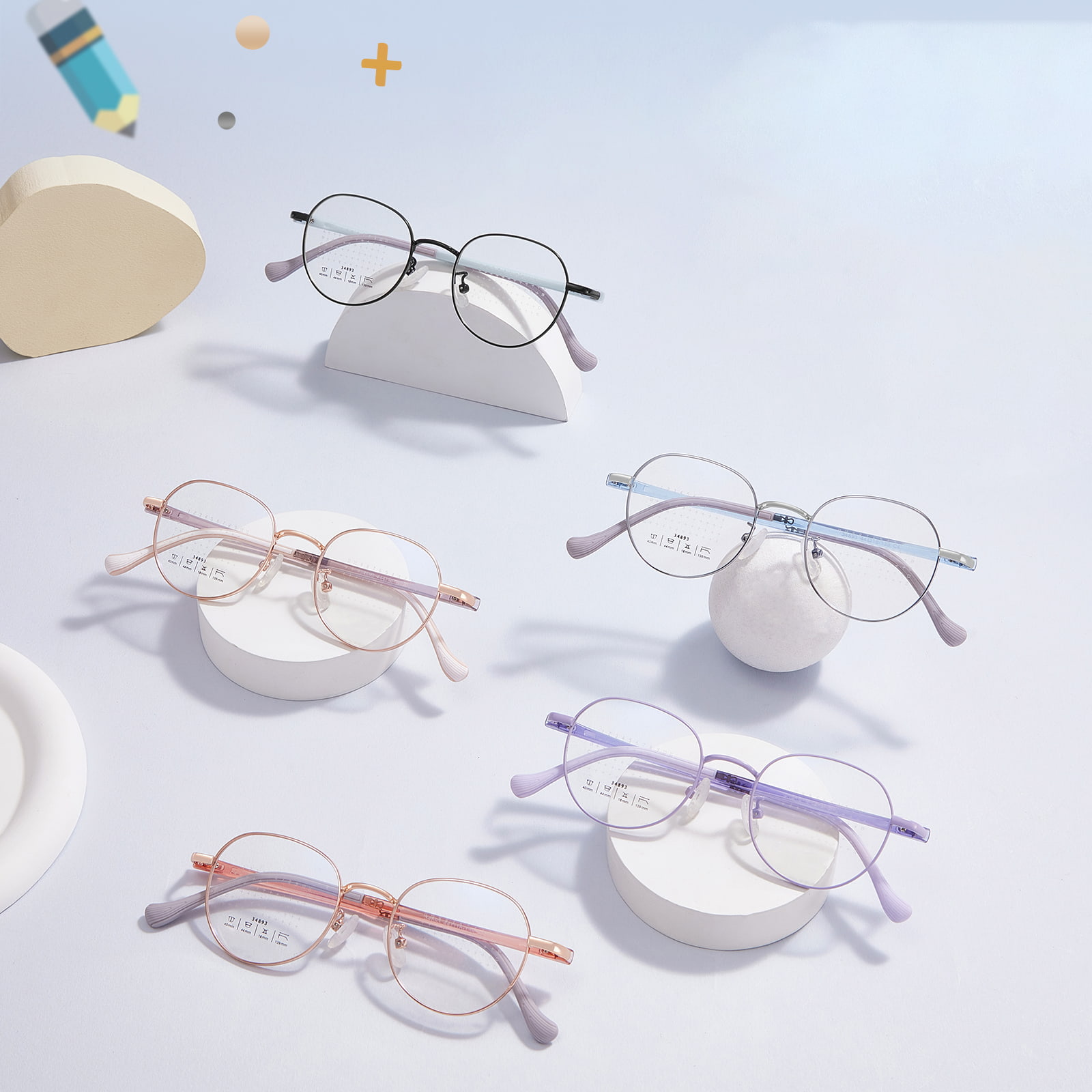 34893 Legierungsbrille mit rundem Rahmen und Defokussierungslinse