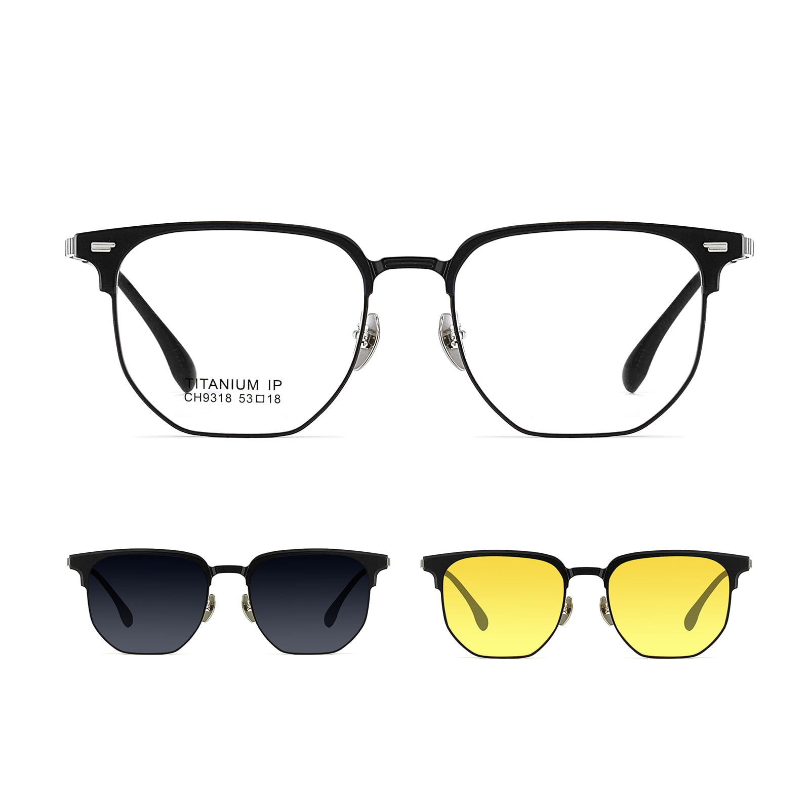 CH9318 Polygonale Great-Wall-Spiegel-Drei-in-Eins-Magnetsonnenbrille
