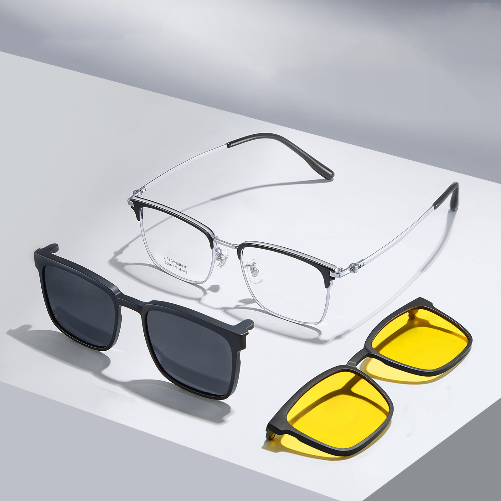 5566 Unsichtbarer eingebetteter Magnet Hochauflösende 3-in-1-Magnetsonnenbrille