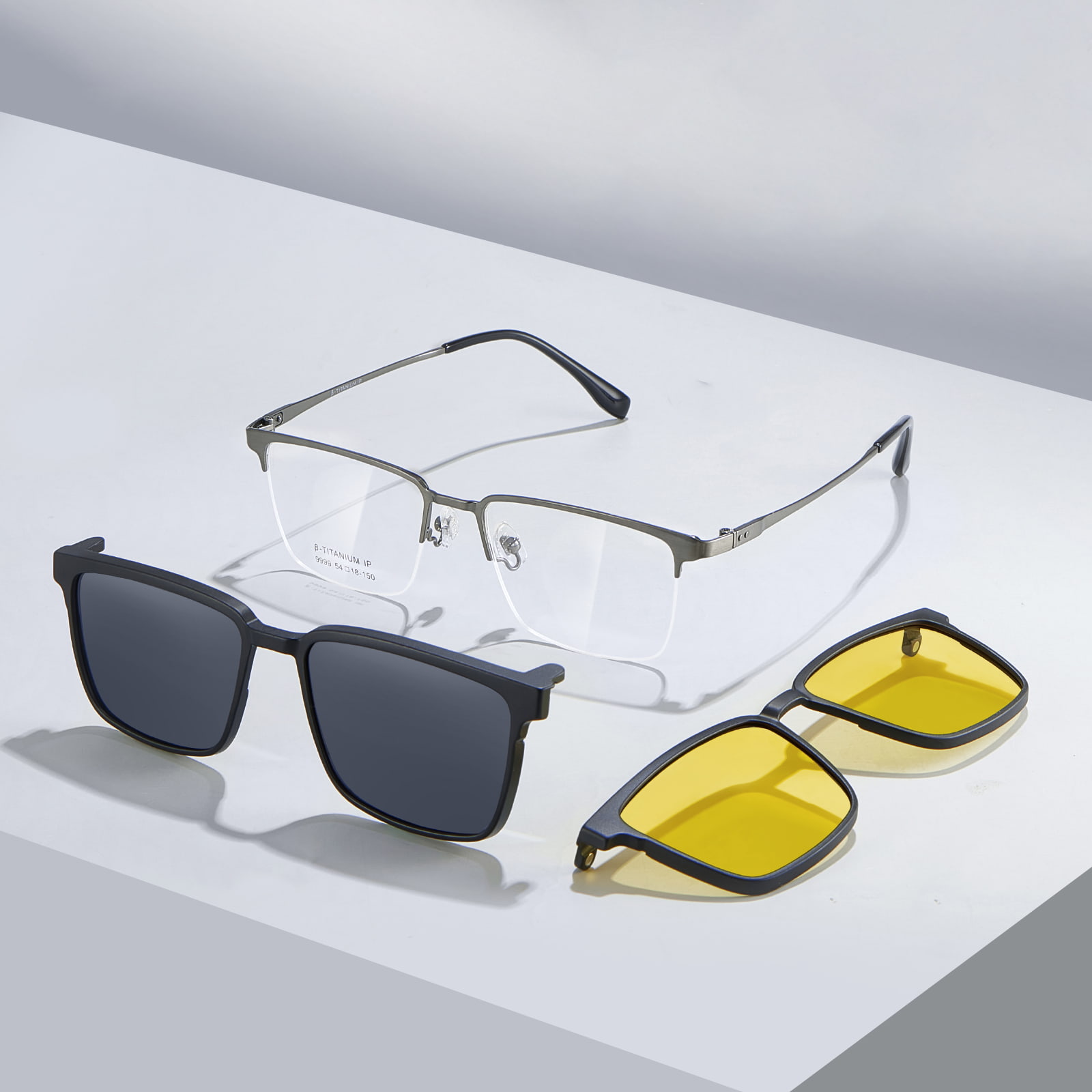 9999 Magnetische Sonnenbrille mit gebürstetem Drei-in-Eins-Halbrahmen