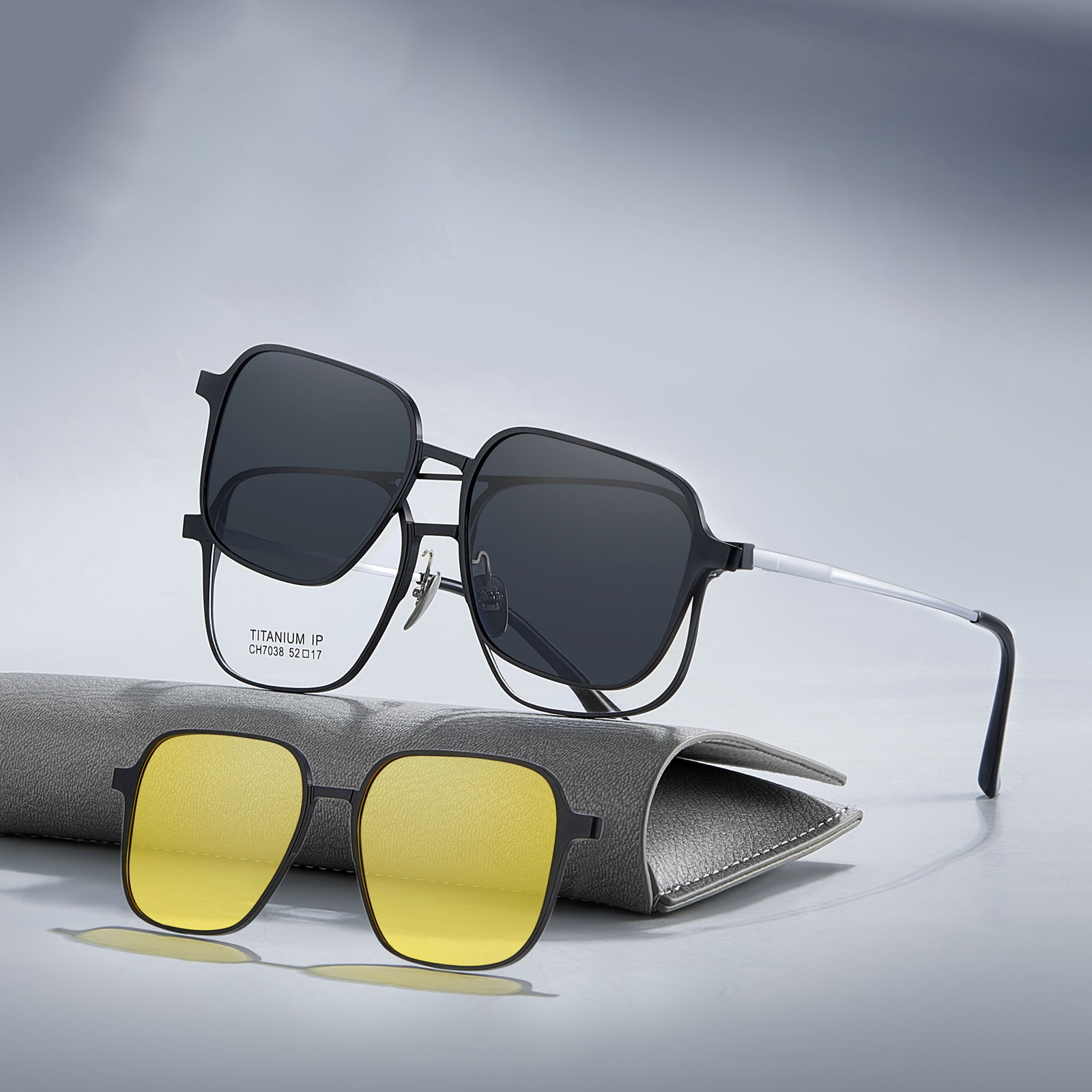 CH7038 Aluminium-Magnesium-Doppelstrahl-Drei-in-Eins-Sonnenbrille mit magnetischer Myopie-Polarisation