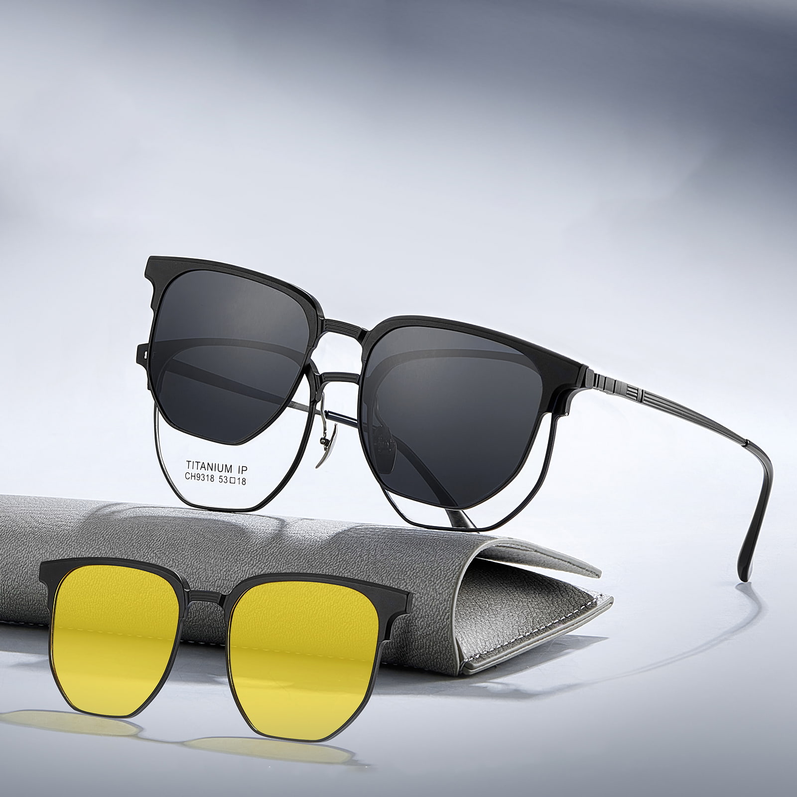 CH9318 Polygonale Great-Wall-Spiegel-Drei-in-Eins-Magnetsonnenbrille