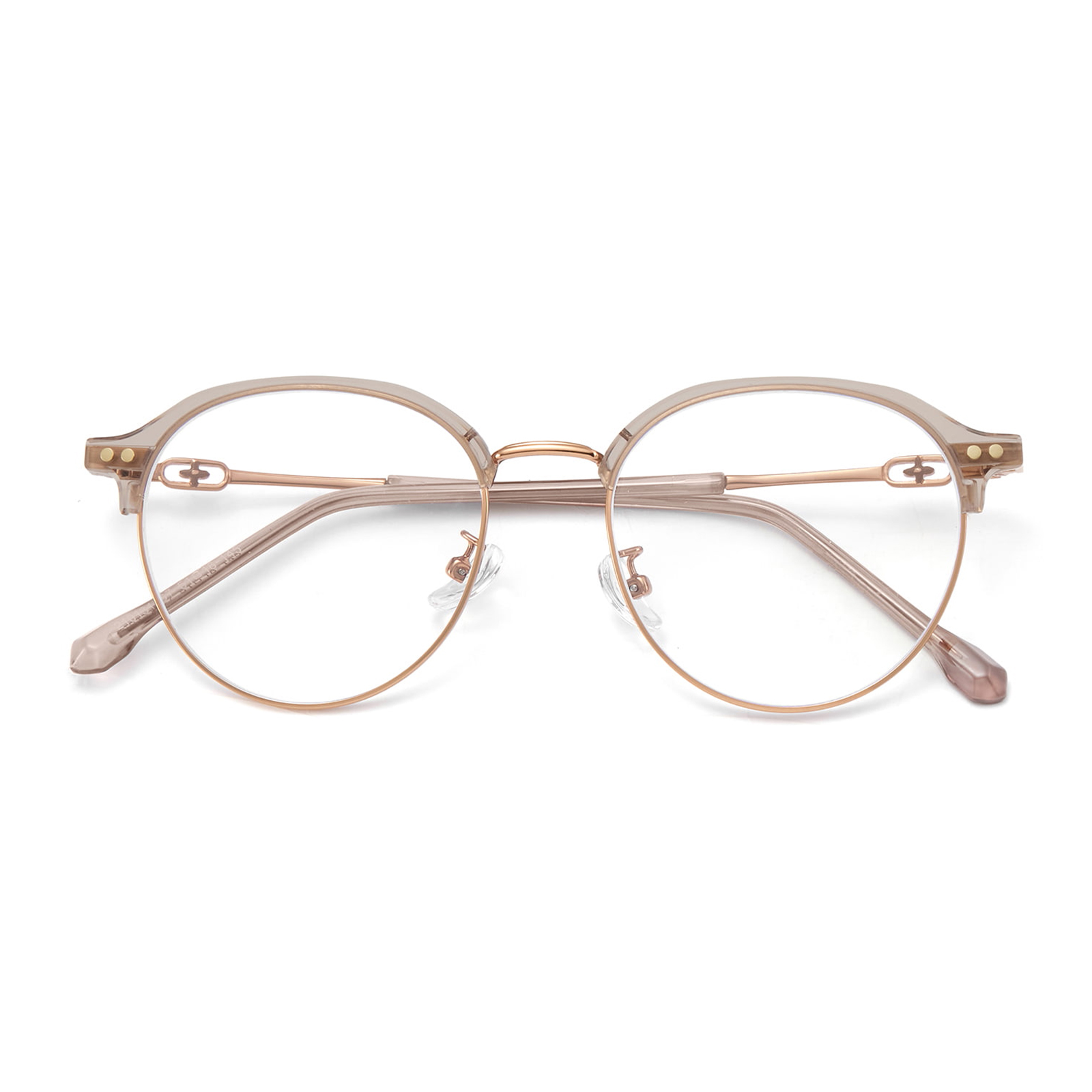 210131 Blaulichtblockierende Brille mit rundem Rahmen und Kreuzguss